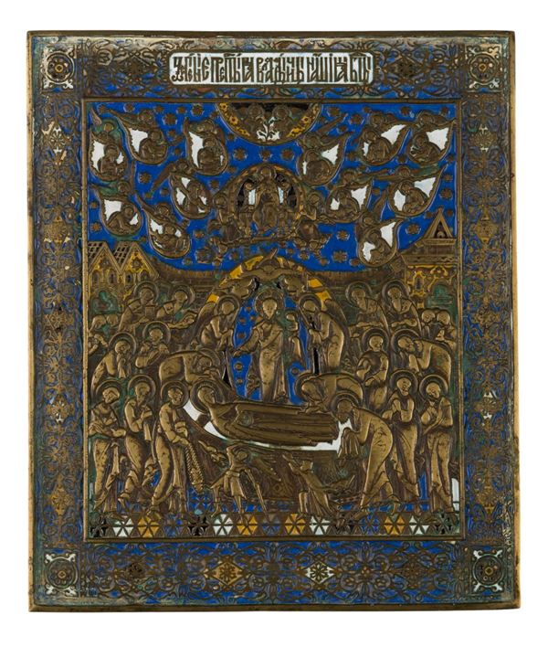 Travel icon depicting the Dormition of the Virgin