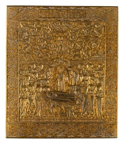 Icona da viaggio della Dormizione della Vergine, fusione in bronzo, XIX secolo