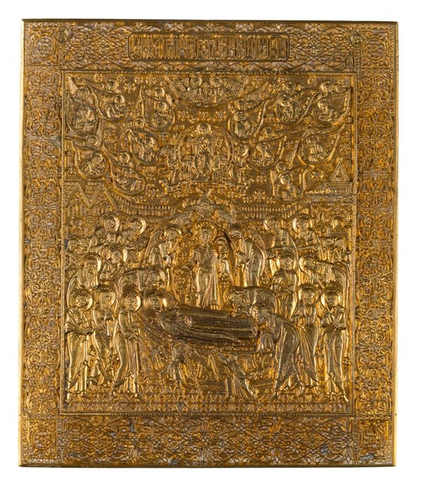 Travel icon depicting the Dormition of the Virgin