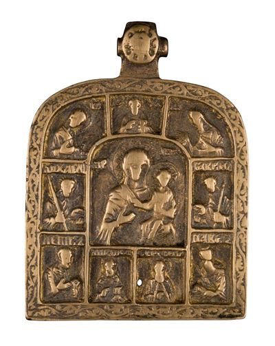 Madonna di Smolensk, icona pettorale in bronzo con Santi Eletti