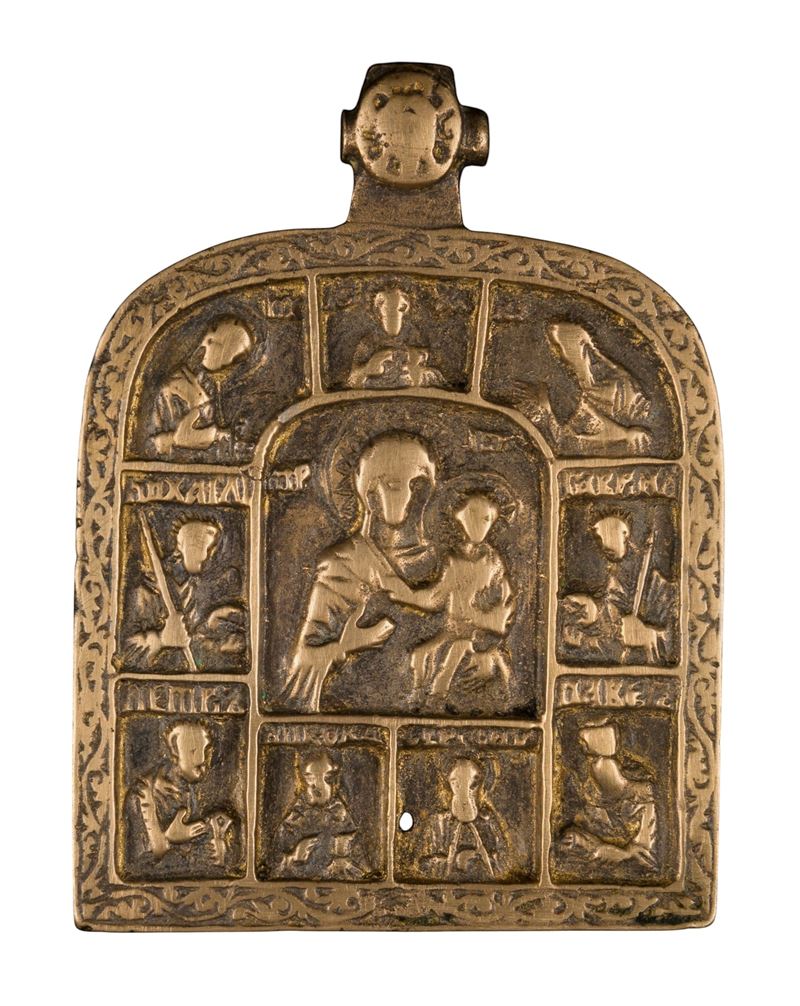 Madonna di Smolensk, icona pettorale in bronzo con Santi Eletti