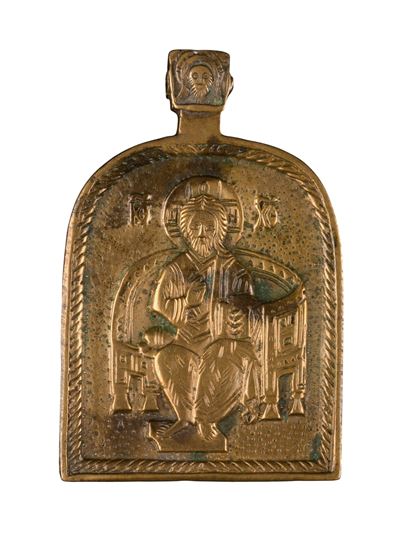 Fusione in bronzo, Icona pettorale raffigurante Cristo in trono (XVIII secolo)