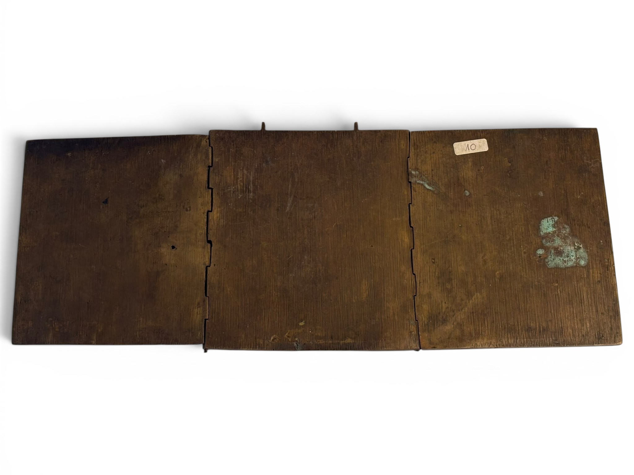 Trittico da viaggio raffigurante la Deesis, fusione in bronzo e smalti policromi (XIX secolo)