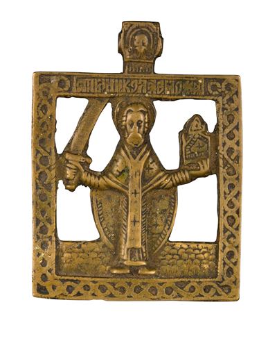 Icona pettorale raffigurante San Nicola di Mozajsk, fusione in bronzo (XVIII secolo)