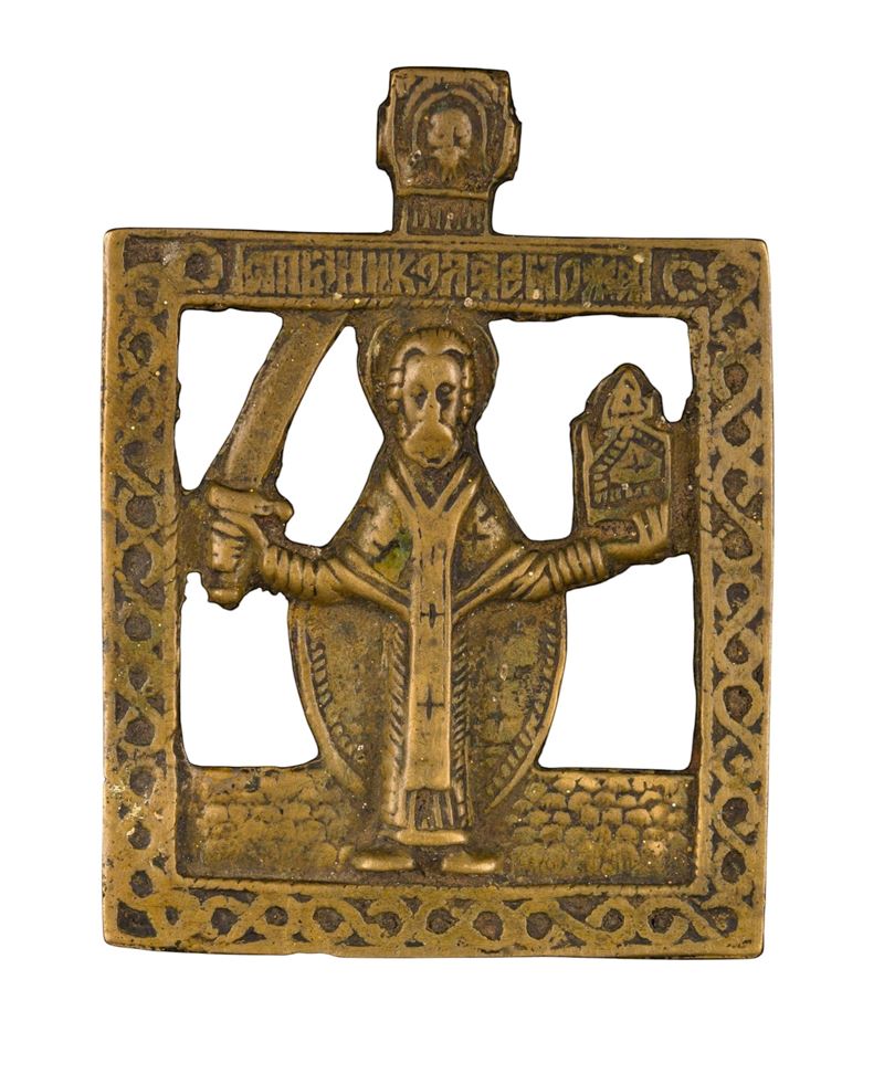 Icona pettorale raffigurante San Nicola di Mozajsk, fusione in bronzo (XVIII secolo)