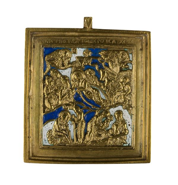 Piccola icona da viaggio raffigurante la Natività