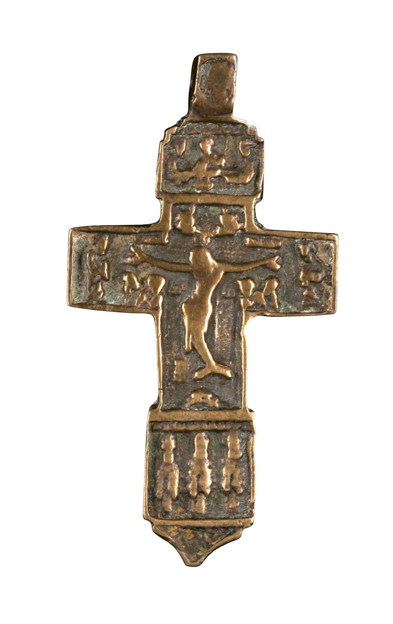 Croce pettorale raffigurante la Crocifissione, fusione in bronzo (XVIII secolo)