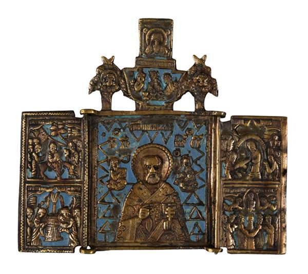 Travel triptych depicting Saint Nicholas of Myra