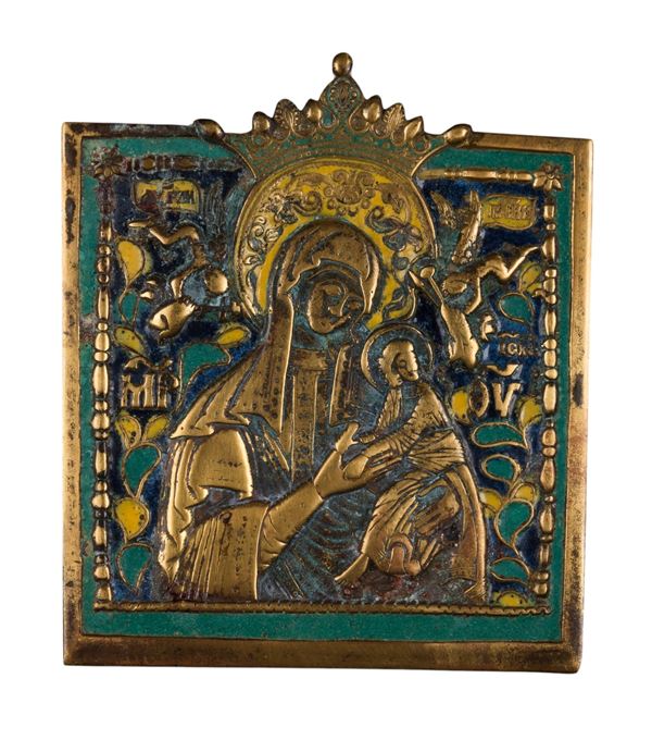 Icona da viaggio raffigurante l'Odighitria con i simboli della passione