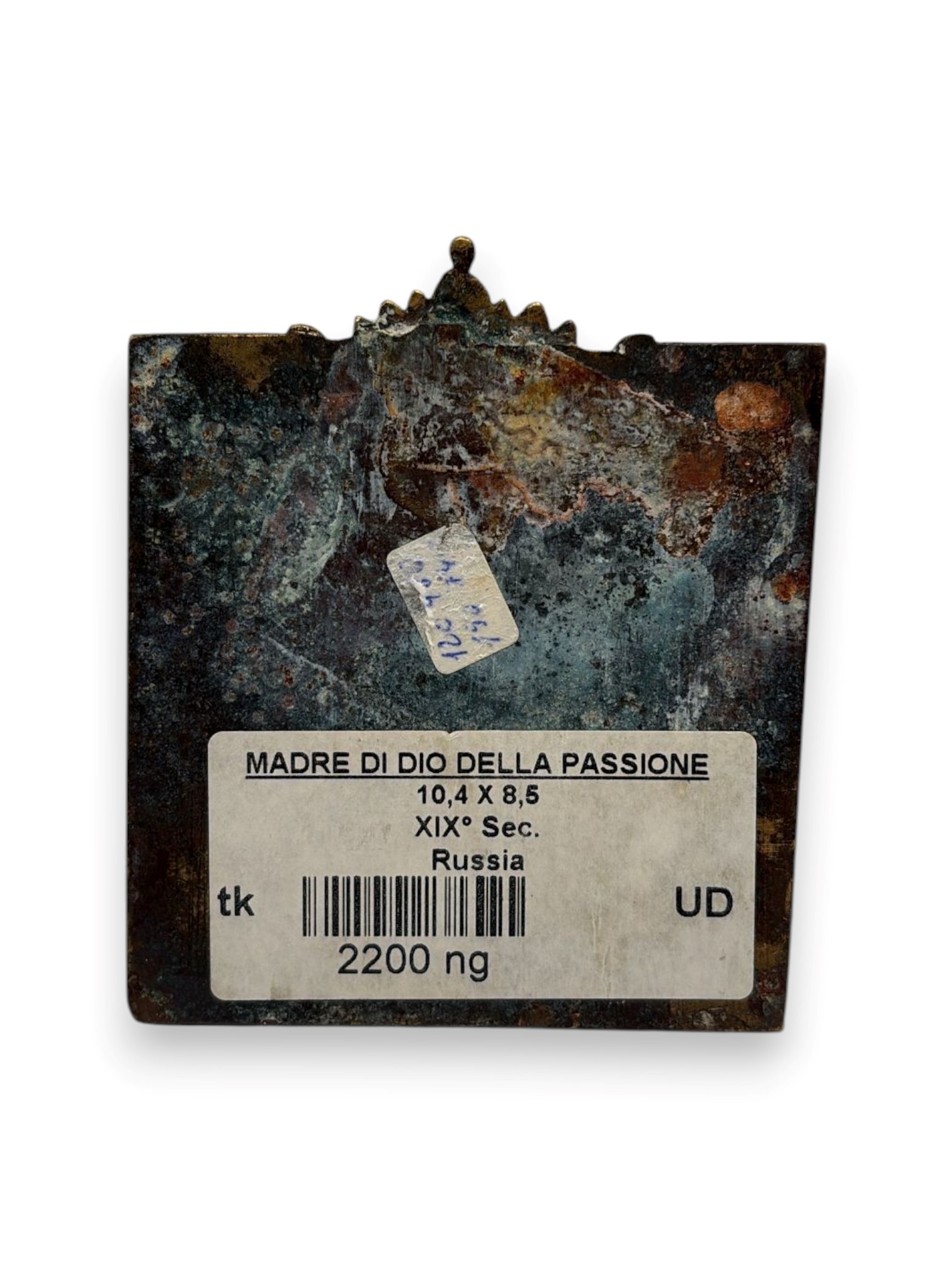 Icona da viaggio raffigurante l’Odighitria, fusione in bronzo con smalti policromi (inizio XX sec...