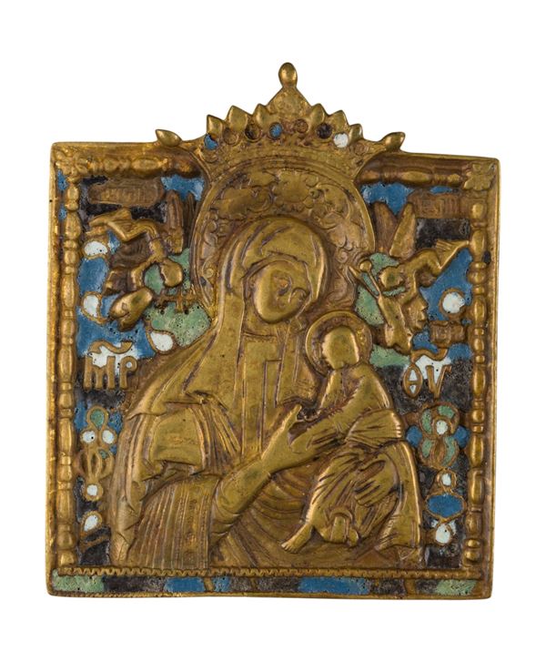 Travel icon depicting the Hodegetria with the symbols of the Passion