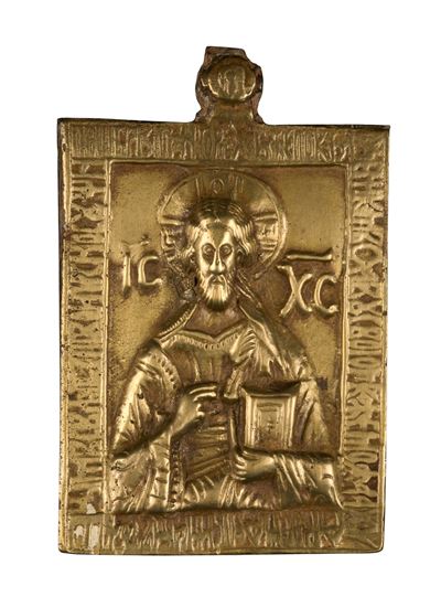 Pantocratore, icona da viaggio in bronzo fuso, XVIII secolo