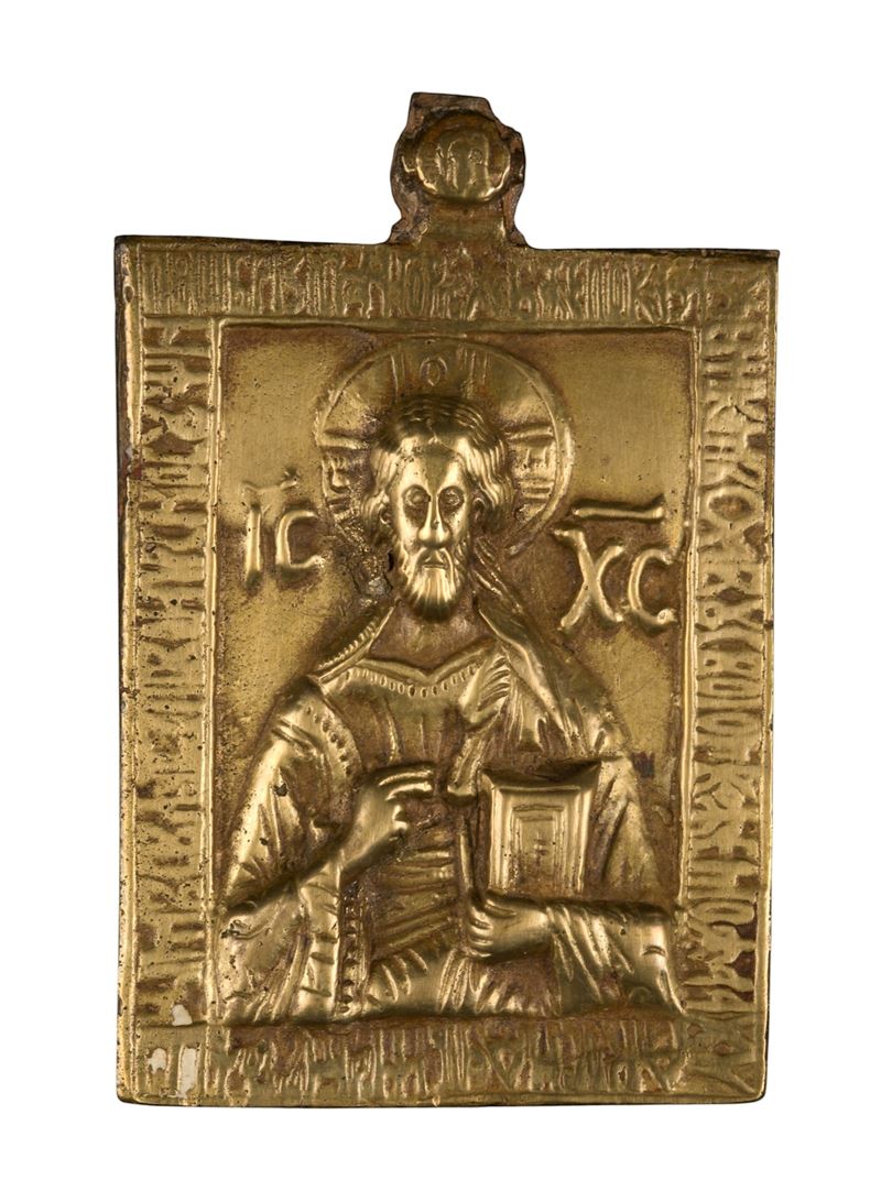 Pantocratore, icona da viaggio in bronzo fuso, XVIII secolo