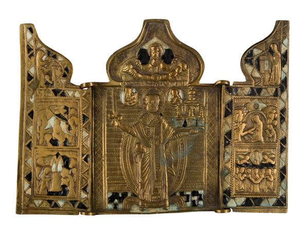 Traveling triptych depicting Saint Nicholas of Mozhaisk