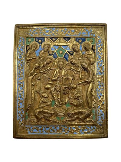 Icona da viaggio, Deesis allargata, fusione in bronzo e smalti policromi (XIX secolo)