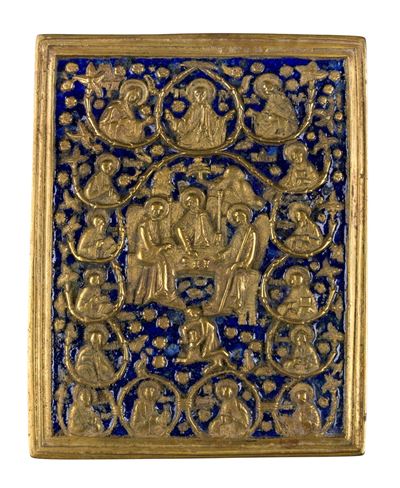 Icona da viaggio, Allegoria della Trinità, fusione in bronzo e smalto (XIX secolo)