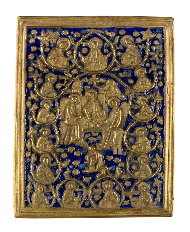 Icona da viaggio, Allegoria della Trinità, fusione in bronzo e smalto (XIX secolo)