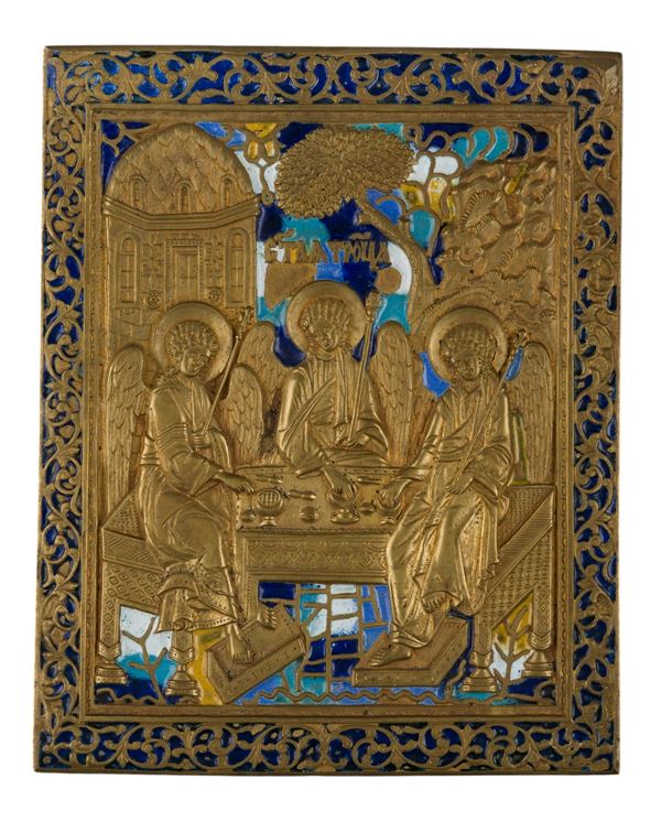 Grande icona da viaggio raffigurante l'Allegoria della Trinità