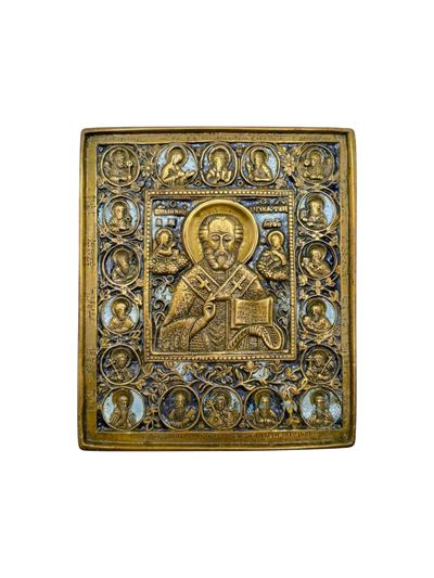 Trittico da viaggio, Deesis, fusione in bronzo con smalti policromi (XIX secolo)