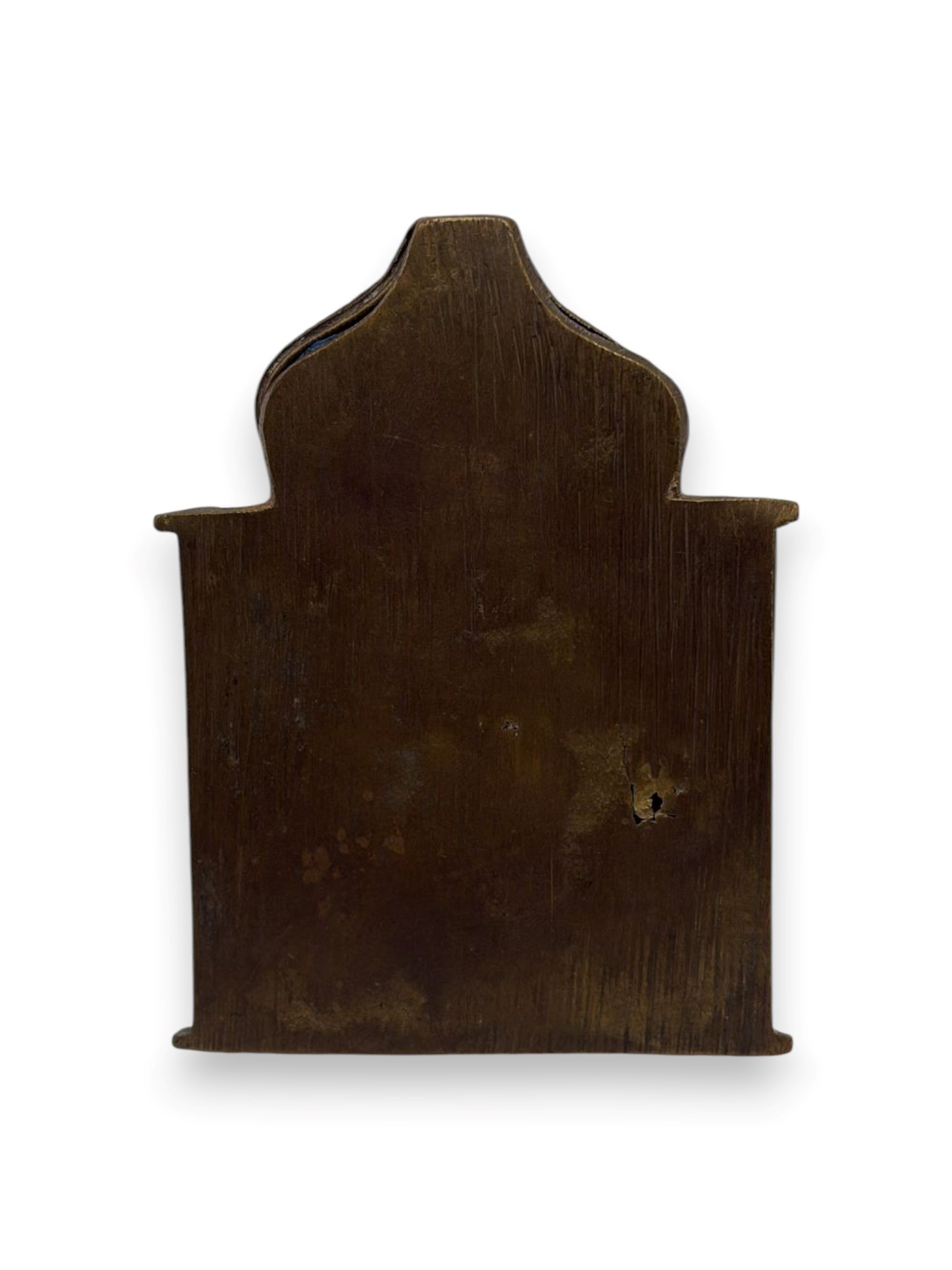 Trittico da viaggio raffigurante San Nicola di Mozajsk, fusione in bronzo con smalti policromi (X...