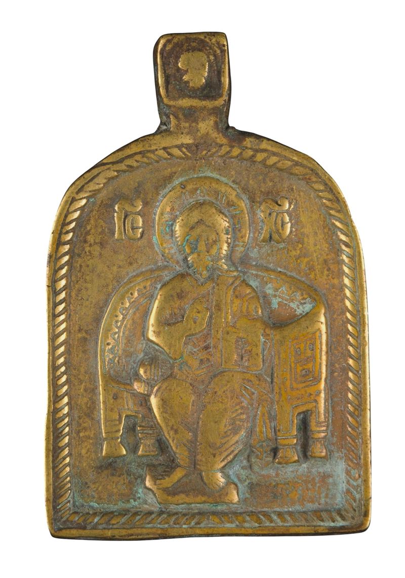 Icona pettorale raffigurante Cristo in trono, fusione in bronzo (XVIII secolo)