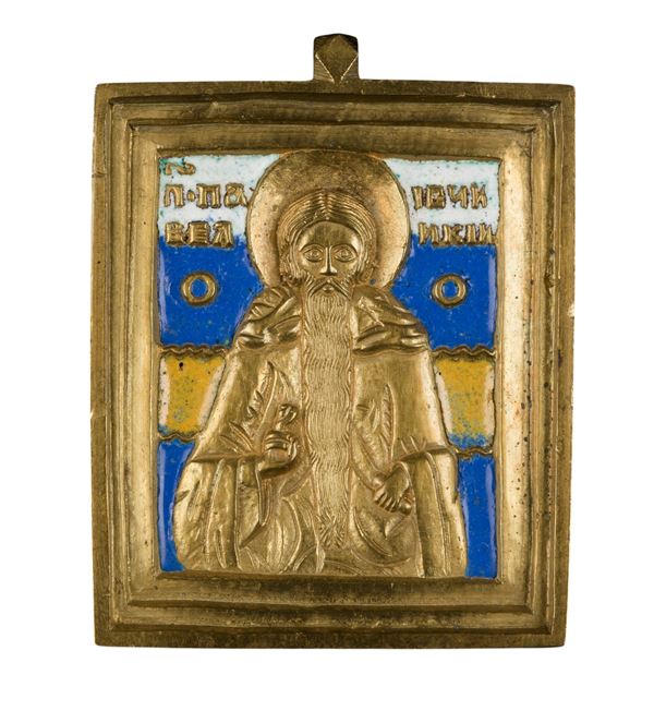 Travel icon depicting Saint Antipas and the Deesis