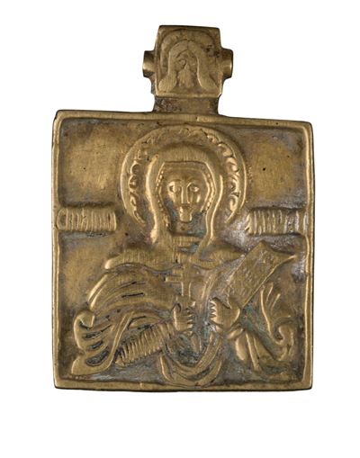 Santa Parasceva, icona pettorale in bronzo fuso, XIX secolo
