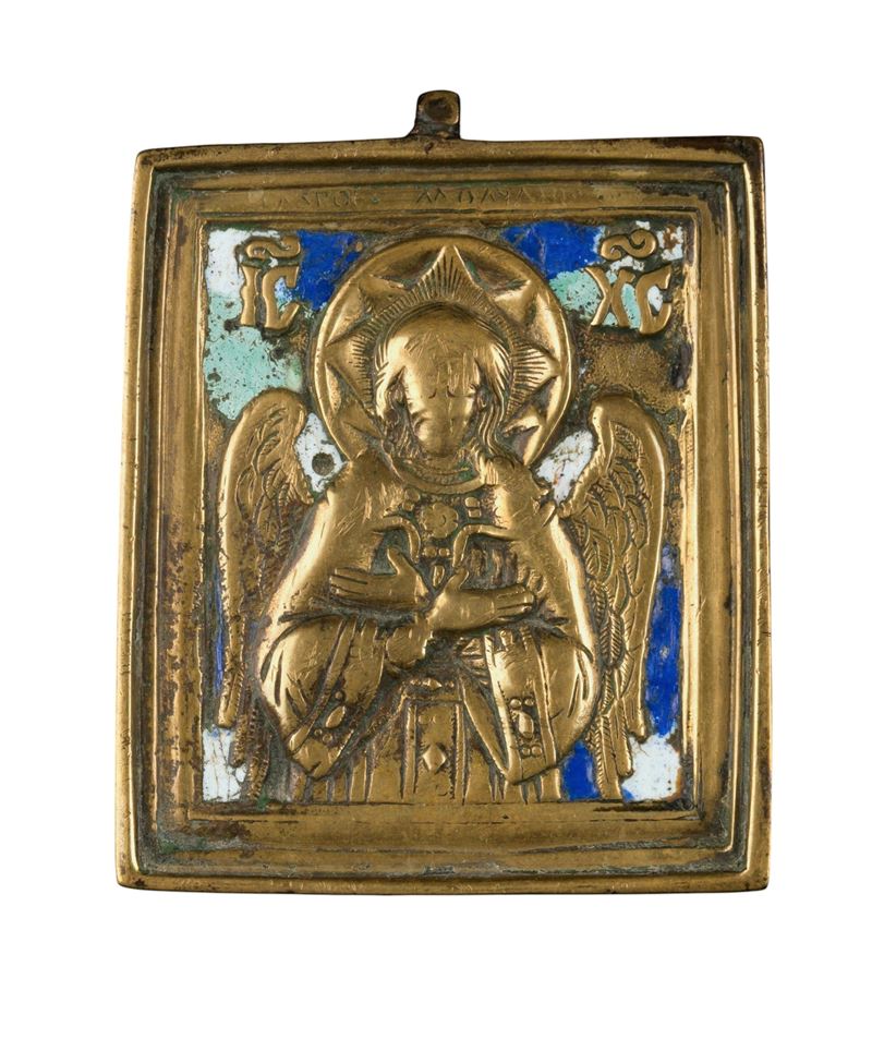 Icona da viaggio raffigurante il Beato Silenzio, fusione in bronzo (XIX secolo)