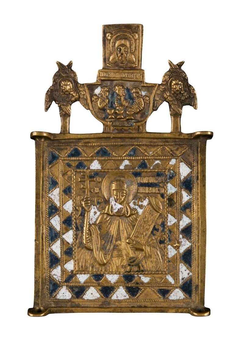 Valva di trittico con Santa Parasceva, fusione in bronzo e smalti policromi, XIX secolo