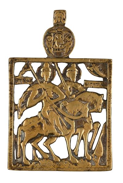 Icona pettorale raffigurante i SS. Boris e Gleb, fusione in bronzo (XIX secolo)