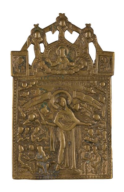 Madre della Consolazione, icona da viaggio in bronzo fuso, XIX secolo