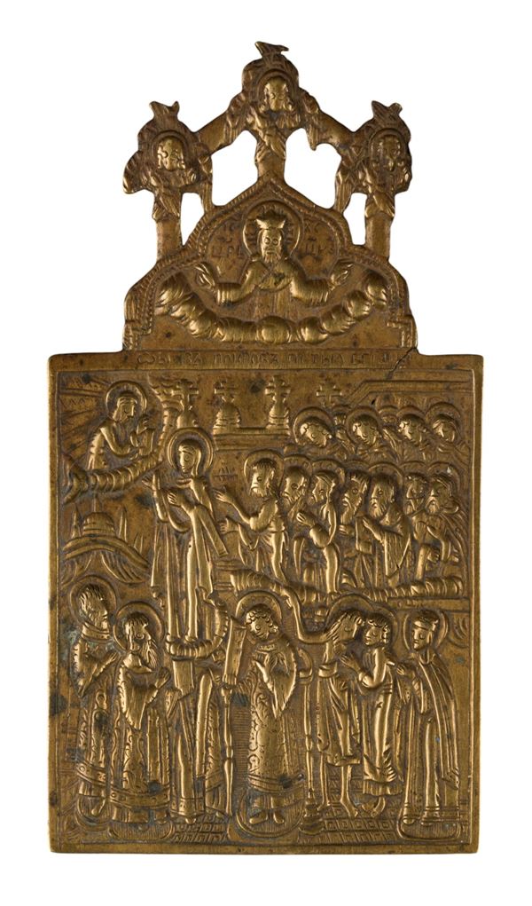 Travel icon depicting the Protection of the Veil (Pokrov) of the Mother of God