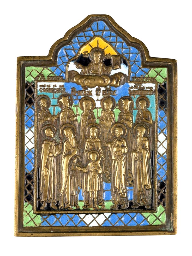 Icona da viaggio raffigurante i santi Quirico e Giulitta, fusione in bronzo e smalti policromi