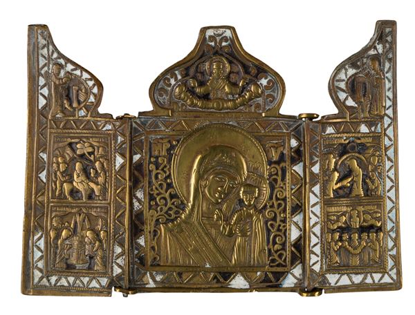 Travel triptych depicting the Virgin of Kazan