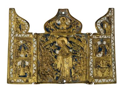 Trittico da viaggio, Madre della Consolazione, fusione in bronzo e smalti policromi, XIX secolo