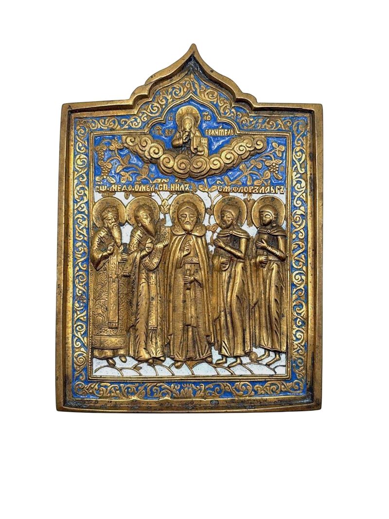 Fusione in bronzo e smalti policromi, Icona di San Nilo e altri Santi