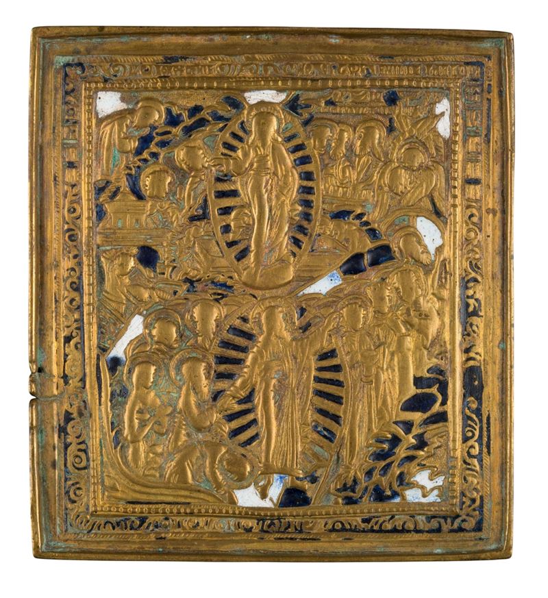 Icona da viaggio, Ciclo Pasquale (Anastasis e Risurrezione dal Sepolcro), bronzo fuso con smalti ...