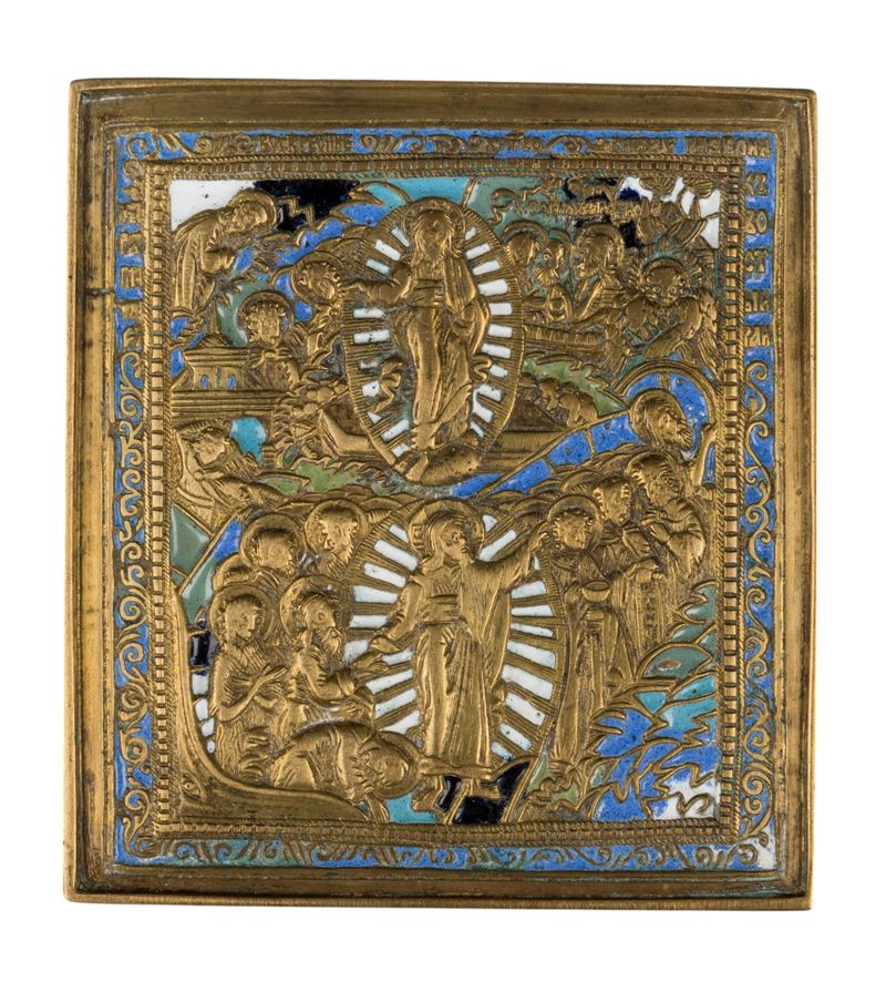 Icona da viaggio, Ciclo Pasquale (Anastasis e Risurrezione dal Sepolcro), fusione in bronzo con s...