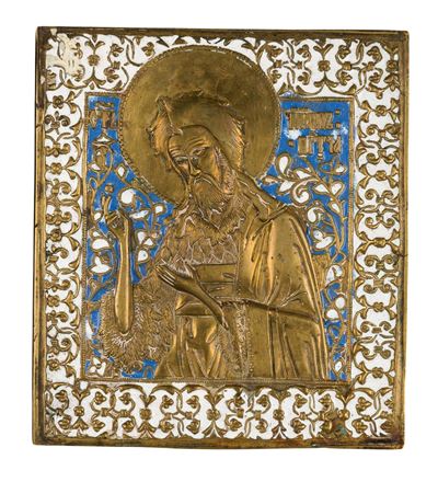 Icona di San Giovanni Battista, fusione in bronzo e smalti policromi (XIX secolo)