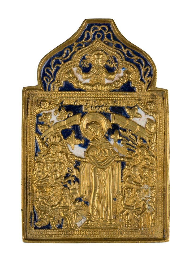 Madre della Consolazione, icona da viaggio, fusione in bronzo e smalti policromi (XIX secolo)