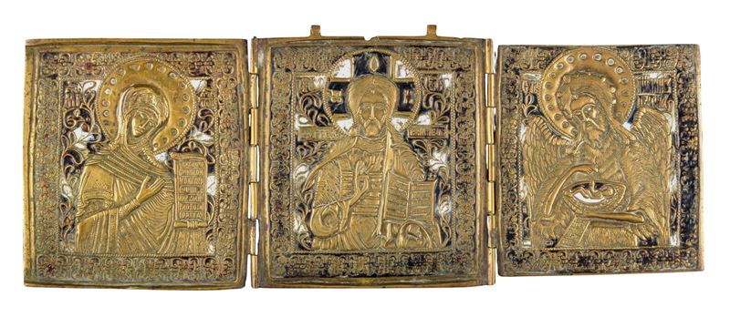 Trittico della Deesis, fusione in bronzo e smalti policromi (XIX secolo)
