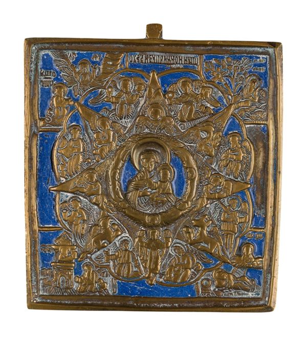 Travel icon depicting the Mother of God of the Burning Bush