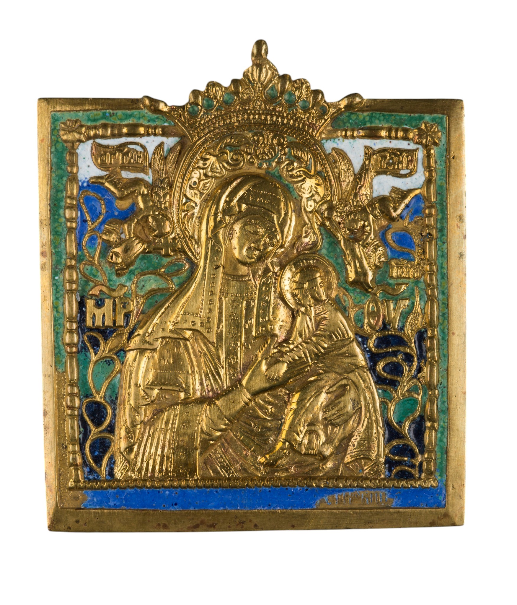 Icona da viaggio con raffigurazione dell’Odighitria, fusione in bronzo e smalti policromi (inizio...
