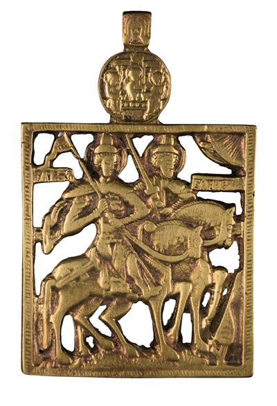 Fusione in bronzo, Icona pettorale con i SS. Boris e Gleb, XIX secolo