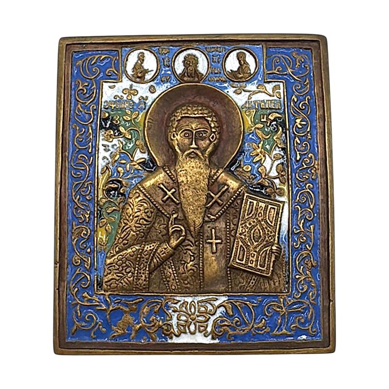 Icona da viaggio, Sant’Antipa e la Deesis, fusione in bronzo con smalti policromi