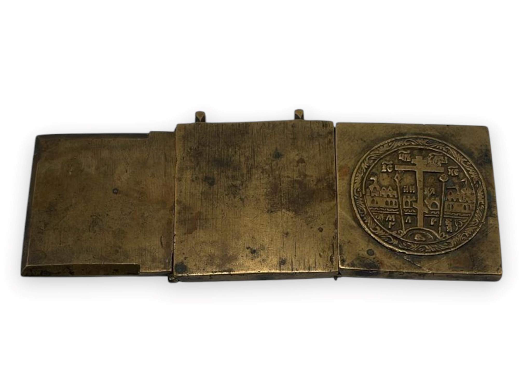 Trittico da viaggio raffigurante la Deesis allargata, fusione in bronzo con smalti policromi (XIX...