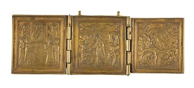 Trittico da viaggio, fusione in bronzo,  XIX secolo