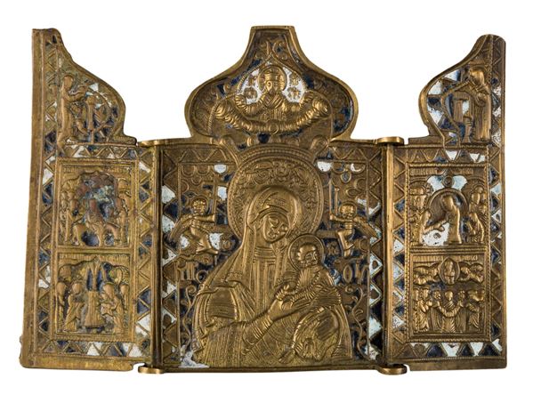 Travel triptych depicting the Hodegetria with the symbols of the Passion