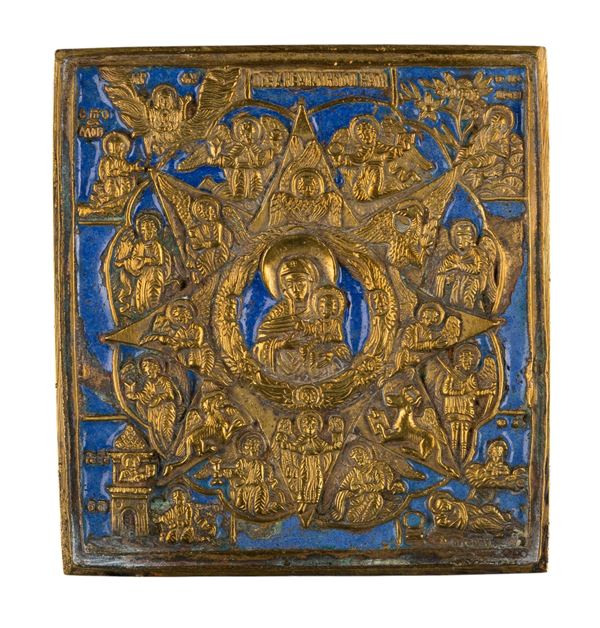 Travel icon depicting the Mother of God of the Burning Bush