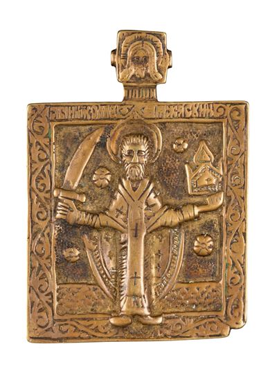 Icona pettorale di San Nicola di Mozajsk, fusione in bronzo (XIX secolo)